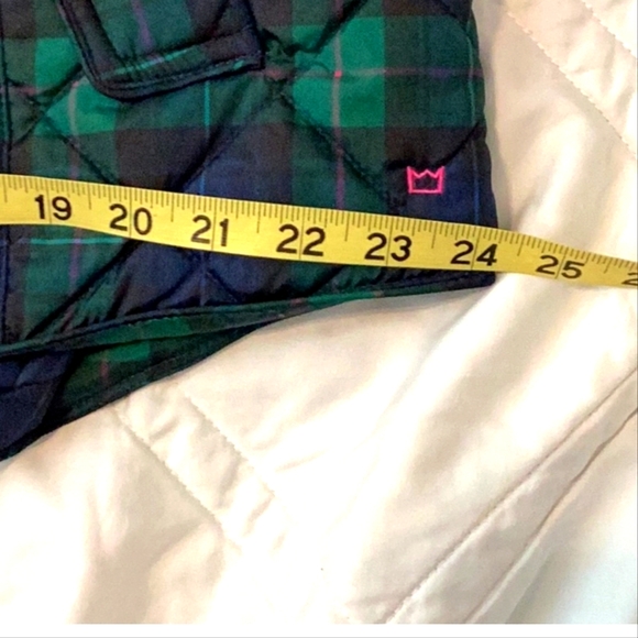 NWT Crown & Ivy Puffer Vest, Blue and green checker board with pink accent. XXL - Picture 4 of 8